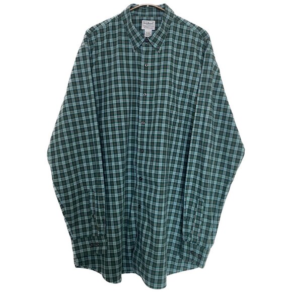 L.L. Bean Button Down Shirt Men XL Tall Green Blue Orange Plaid 90s Preppy - Picture 1 of 13